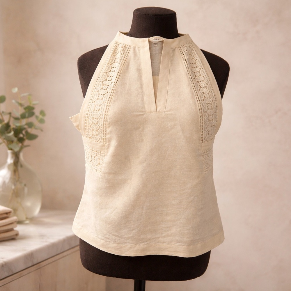 Reiss White Linen Sleeveless Top with beautiful detailing-size 0